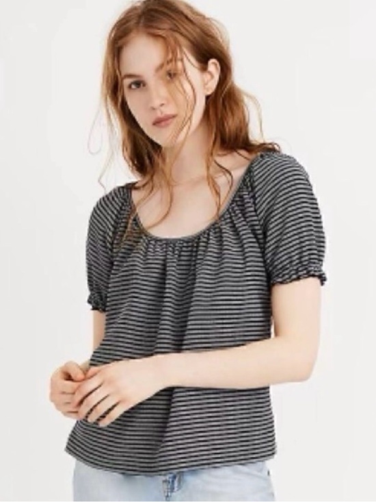 Madewell Tops - Madewell Texture & Thread Striped Peasant Top in Navy & White Sz M